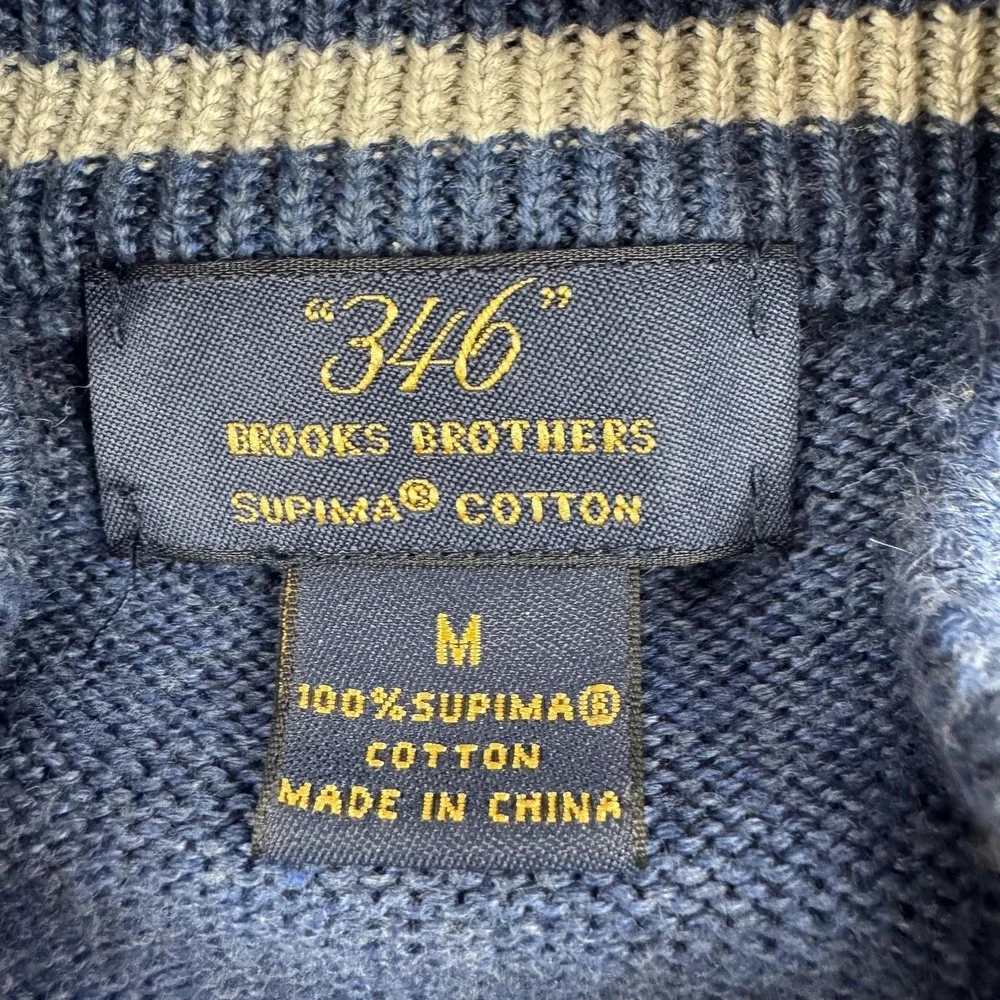 Brooks Brothers Sweater Mens Medium Blue Supima Cotton Quarter Zip Mock Neck